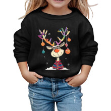 Children's Christmas Pullover Reindeer Print Round Neck