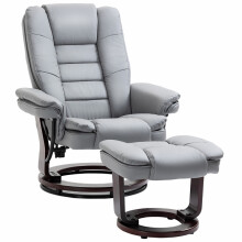 Grey PU Leather Recliner Chair with Footstool