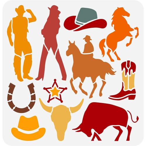 Western Cowboy Stencil Plastic 11.8x11.8 Inch