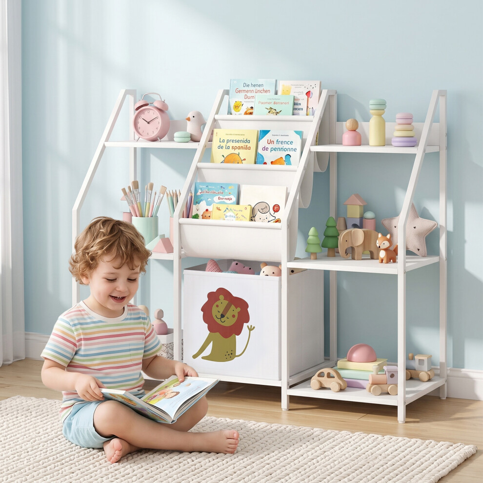 B&Q - Kids Bookshelf And Toy Storage With 3-Tier Sling Book RackWhite - Image 3
