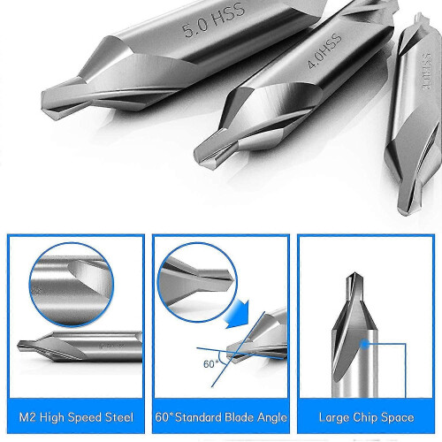 60 Degree Center Drill Bits 7pc Set Countersink Kit for Lathe Metal Working Tools 2