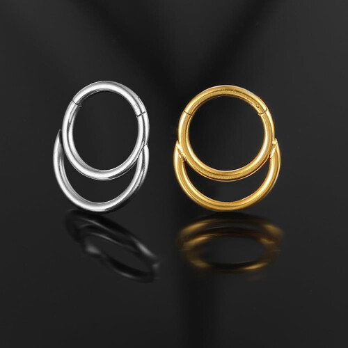 16G Simple Line Septum Ring Stacked Gold 1 Piece 2