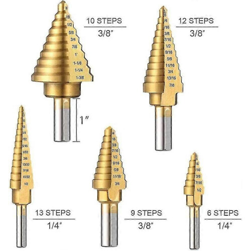 Iave 5pcs Titanium Step Drill Set with Auto Center Dual Cutting 2