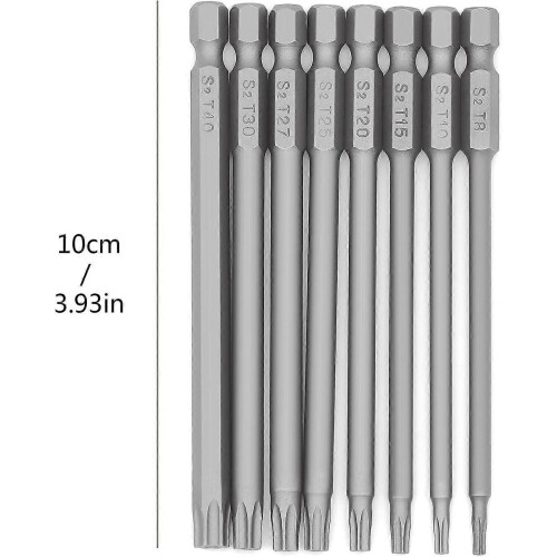 Dww 8Pcs 1/4" Magnetic Star Screwdriver Bits 100mm Long for Hex Head Screws Power Tool Set 1