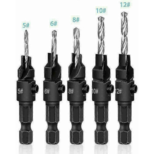 5pcs Hex Shank Countersink Drill Bit Set for Woodworking Screw Hole Opener Hardware Kit 1