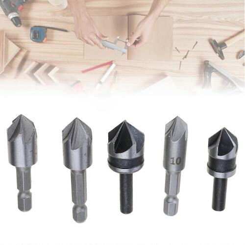 5pcs HSS 5-Flute Chamfer Countersink Drill Bit Set for Woodworking & Metalworking 1