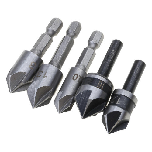 5pcs HSS 5-Flute Chamfer Countersink Drill Bit Set for Woodworking & Metalworking 2