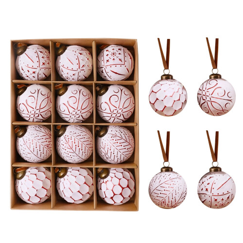 Christmas Ball Ornaments White Red 12PCS 80mm 2