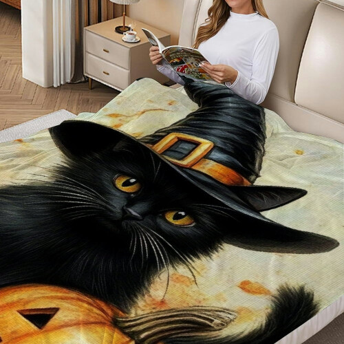 Black Cat Halloween Flannel Blanket 60x80 in 1
