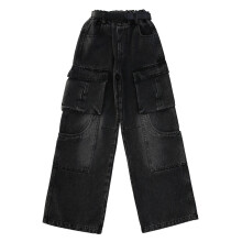 Girls Wide Leg Denim Pants Cargo Pockets Regular Fit