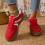 Suede Lace-Up Flat Loafers Comfortable Red Size 38 7