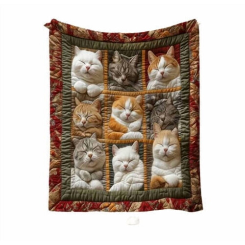 Bohemian Cat Pattern Throw Blanket Soft Warm 1