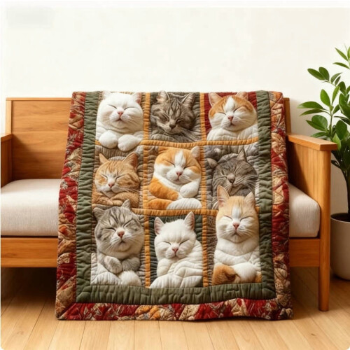 Bohemian Cat Pattern Throw Blanket Soft Warm 2
