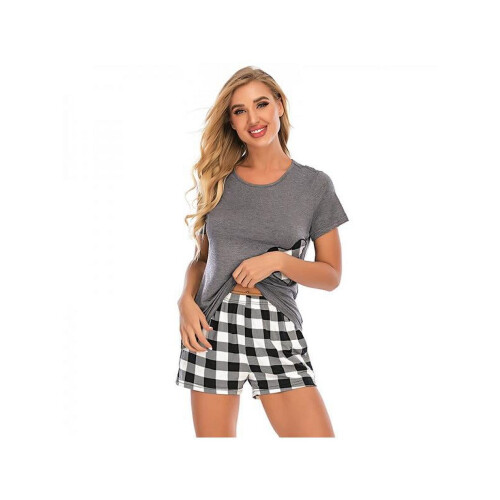Women's Short Sleeve Plaid Pajama Set 1
