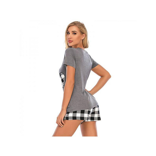 Women's Short Sleeve Plaid Pajama Set 2