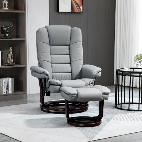 Grey PU Leather Recliner Chair with Footstool 1