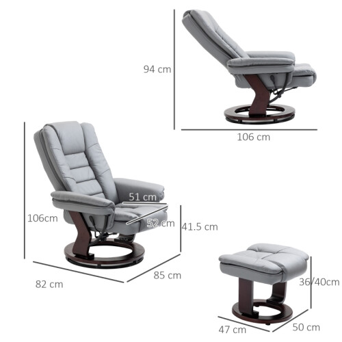 Grey PU Leather Recliner Chair with Footstool 2