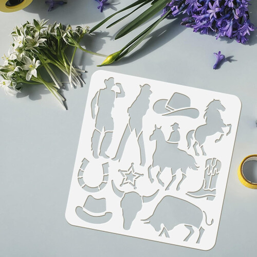 Western Cowboy Stencil Plastic 11.8x11.8 Inch 2