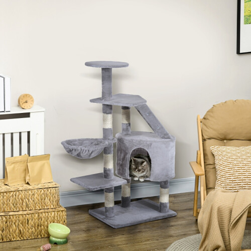 Grey Cat Tree for Indoor Cats - 125cm Scratching Post 1