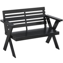 2-Seater Black Wooden Garden Bench