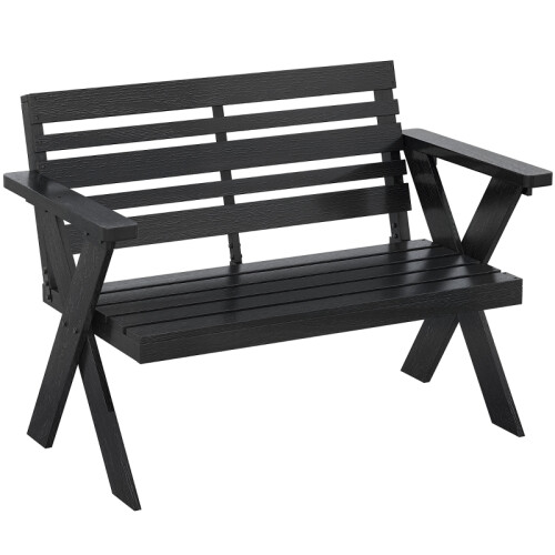 2-Seater Black Wooden Garden Bench