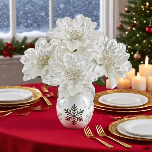 Artificial Poinsettia Bushes Silver 4-Pack 2