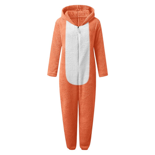 Bear Ear Plush-Lined Thickened One-Piece Pajama Set Hooded 1