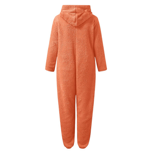 Bear Ear Plush-Lined Thickened One-Piece Pajama Set Hooded 2
