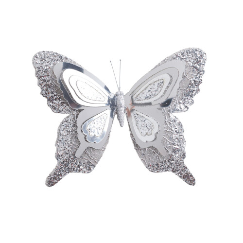 Silver Artificial Feather Butterfly Ornament 10 Inch 1