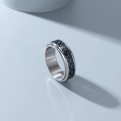 Carbon Fiber Spinner Ring 8mm Black Blue Silver Stainless 1