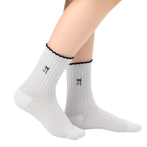 Girls Bow Lace Cuffed Knee-High Socks 1