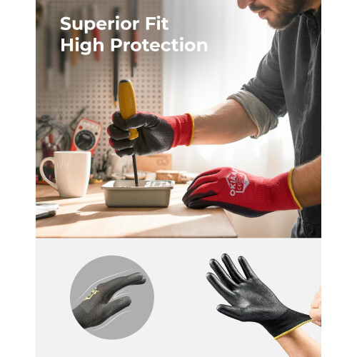 Work Gloves Men Ultra Thin Lightweight PU Coated Grip 3 2