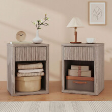 HOMCOM Modern Nightstand with Drawer and Open Shelf, Set of 2, Oak