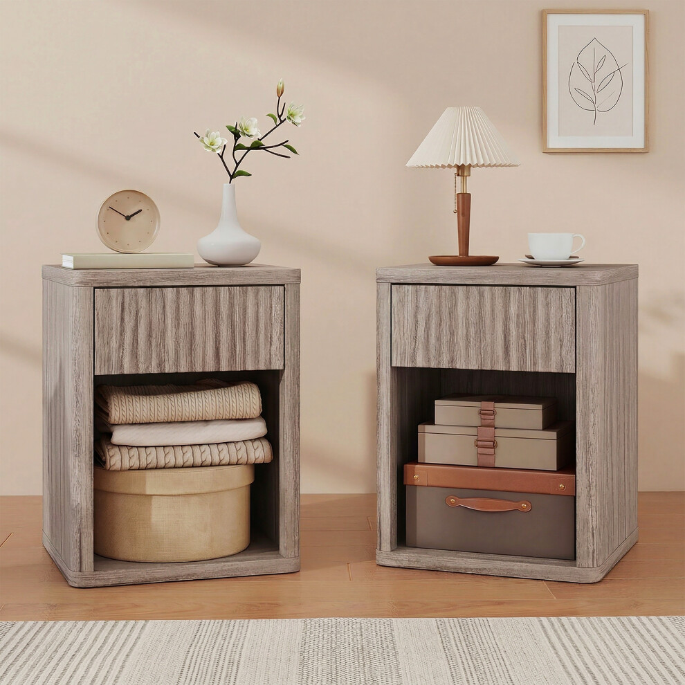 Homcom Modern Nightstand With Drawer And Open Shelf, Set Of 2, Oak