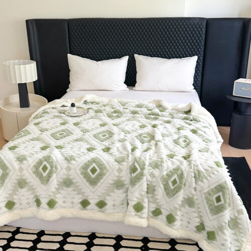 Hollow Taffeta Lambswool Blanket Green 1pc 1