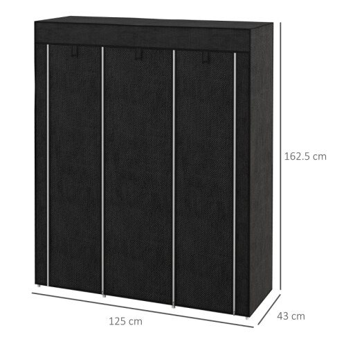 Fabric Wardrobe, with Rails and Shelves - Black 2