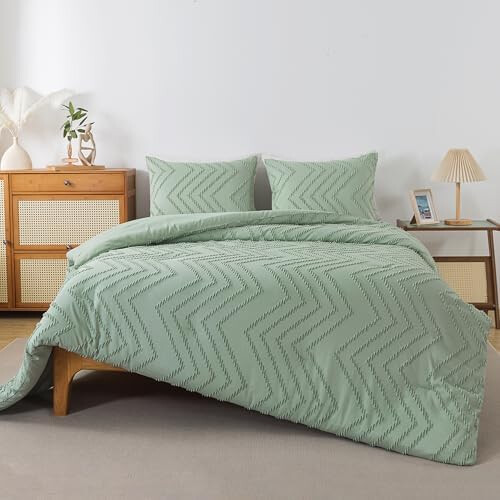 Sage Green Boho Comforter Set Queen 3-Piece Microfiber 1