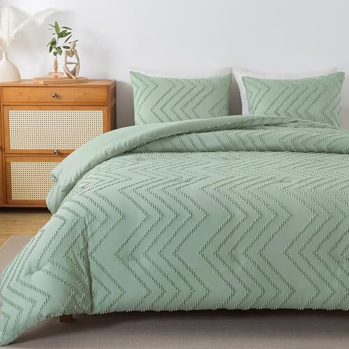 Sage Green Boho Comforter Set Queen 3-Piece Microfiber 2