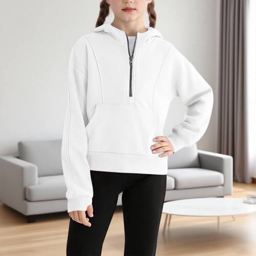 Girls Half-Zip Pullover Hoodie Long Sleeve Sweatshirt with 1