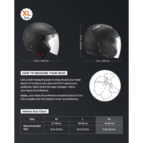 Motorcycle Helmet DOT Certified Matte Black XL 1