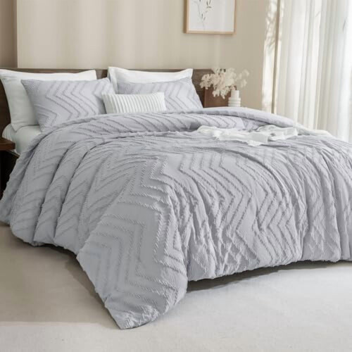 Silver Grey Cal King Comforter Set Boho Chevron 3-Piece 1