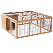 Rabbit Hutch Outdoor, Guinea Pig House, Bunny Run Cage with Openable Top for 1–2 Rabbits, 123 x 120 x 52cm, Yellow