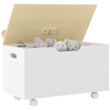 Toy Box with Lid, Toy Chest with Wheels and Safety Hinges, Toddler Storage Organiser for Playroom, Bedroom, White