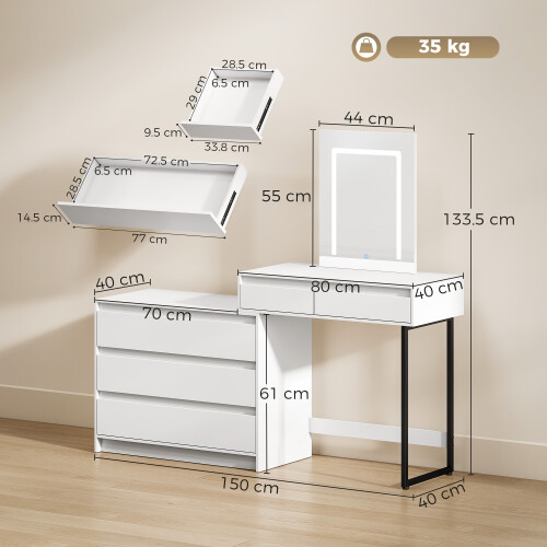Homcom HOMCOM Vanity Makeup Desk LED Mirror Bedroom White 1