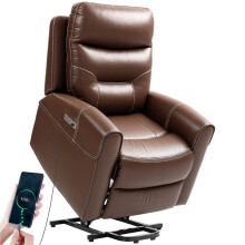 Power Lift Recliner Chair for Elderly, Overstuffed Faux Leather Riser and Reclining Chair with USB A+C Ports, Recliner Armchair for Living Room, Brown
