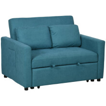 Loveseat Sofa Bed – Blue Convertible Settee with Pillows