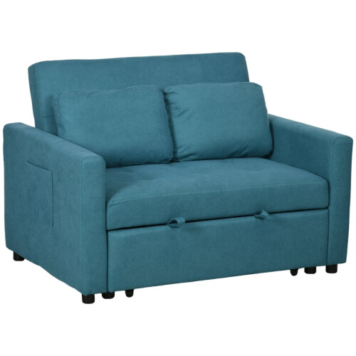 Loveseat Sofa Bed – Blue Convertible Settee with Pillows