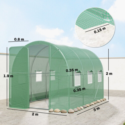2x3m Walk-in Polytunnel Greenhouse, Hinged Door 2