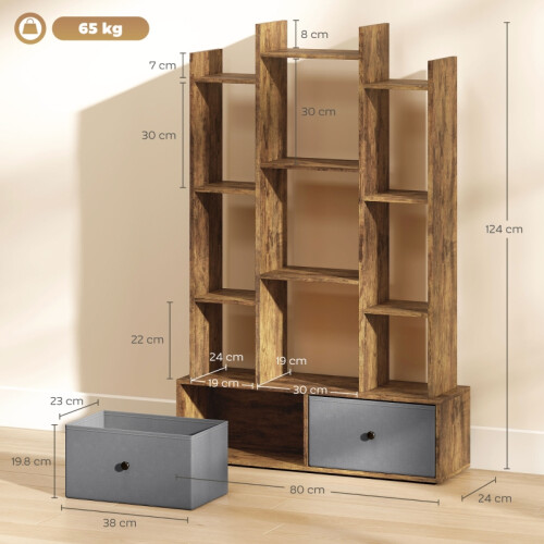 12 Shelf Storage Unit, with Drawers - Brown 2