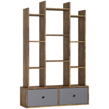 (Rustic Brown, Engineered Wood) 12 Shelf Storage Unit, with Drawers - Brown
